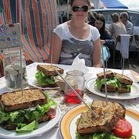 sammies so big they are held together with knitting needles!