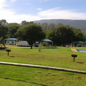 View of pool and caravan stands