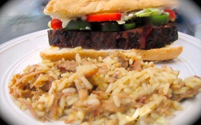 BBQ Brisket Poboy (Brisket placed on toasted Gambinos French Bread) and Jumbalaya