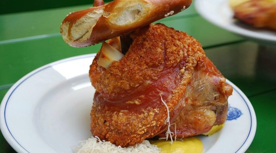 schweinhaxe and a pretzel