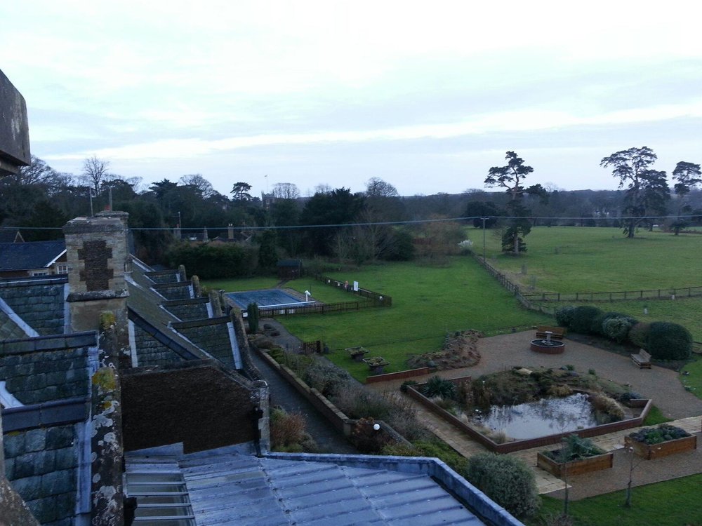 View over looking the sensory garden and outdoor pool.
