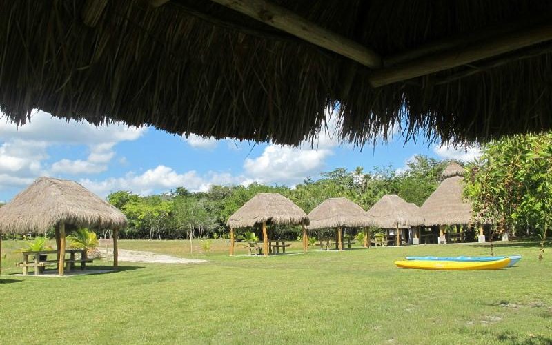shady shelters at the private beach