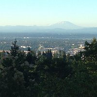 View of Mt. Saint Helens with Mt. Rainier poking out the left side