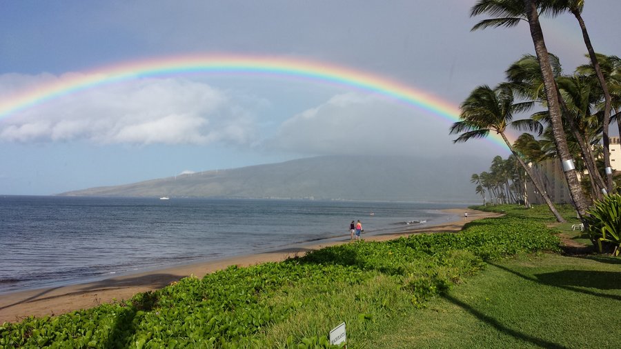 Rainbow welcomes our guests at Kihei Kai early in the morning