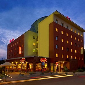 Hotel facade by night