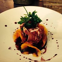 Melon with Parma ham and port syrup