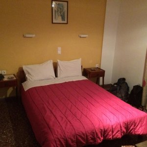 Our room at Evans Hotel.  Uncomfortable bed.
