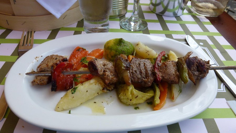 gorgeous chiken souvlaki and vegetables