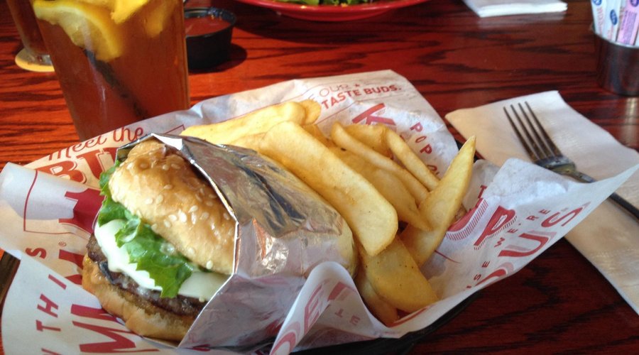 Double tavern burger with fries