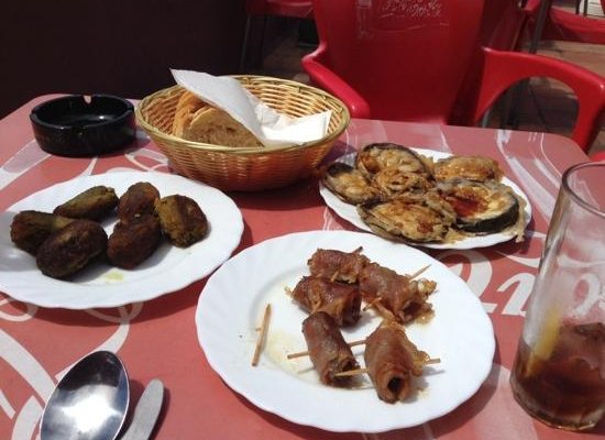 Tapas at lunchtime on the terrace of Pedro's Bar