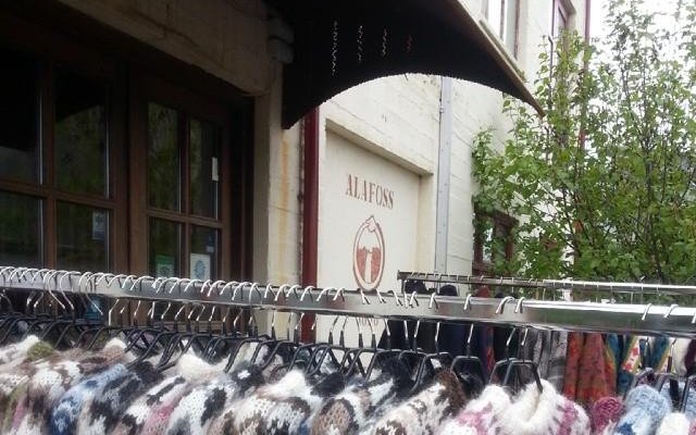 Outside the Alafoss Wool store in Mosfellsbaer