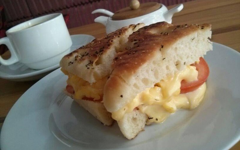 Grilled cheese focaccia scrambled egg (free range egg)