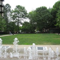 Fountains and grassy area