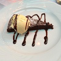Chocolate cake and ice cream