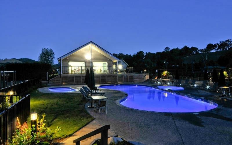 Lounge facility overlooking pools