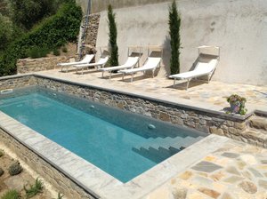 Apricus Locanda in Apricale, image may contain: Backyard, Pool, Swimming Pool, Chair