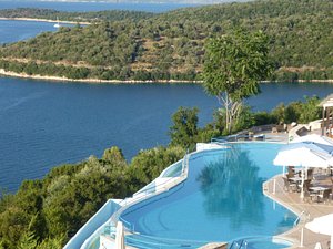 Esperides Resort Hotel in Meganisi, image may contain: Resort, Land, Sea, Water