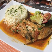 Chicken with salad and rice for lunch