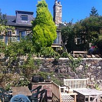 Looking up at pub from back of the lowest back garden area