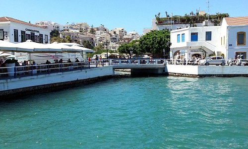 A view of the port with seaside reastaurants