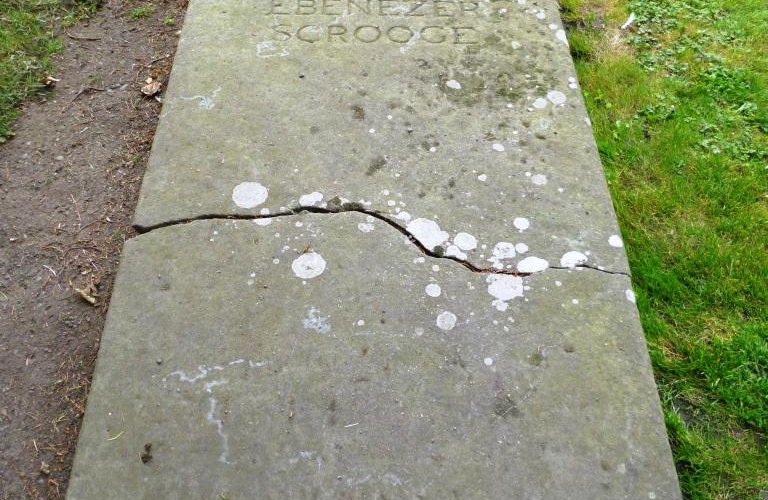 "Fake" grave of Ebeneezer Scrooge in churchyard