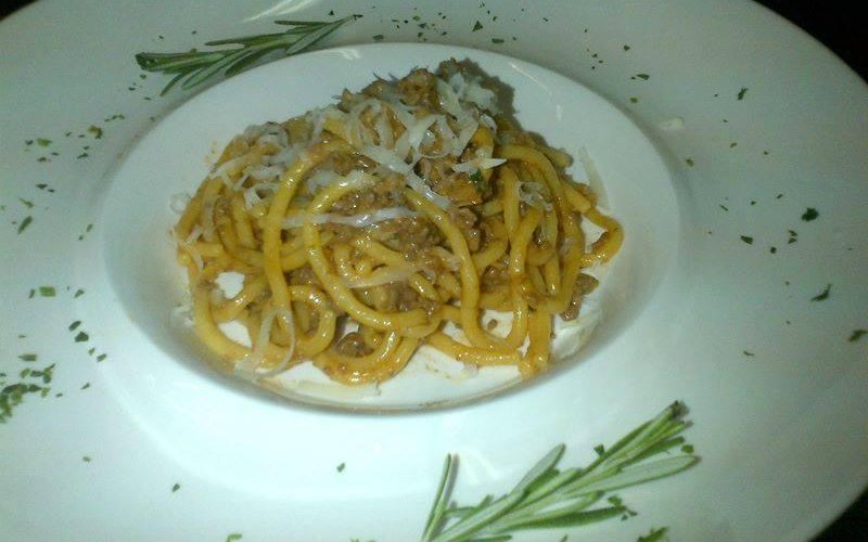 Bigoli al cinghiale e monte veronese