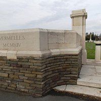 Vermelles British Cemetery : Front Entrance Gate (lhs) on the Rue Florent Evrard
