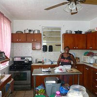 Joan in her "kitchen"