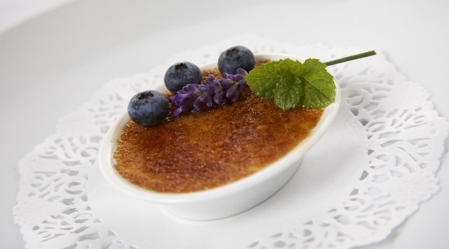 Lavender  Créme brūlée with cane sugar crust and fresh blueberries