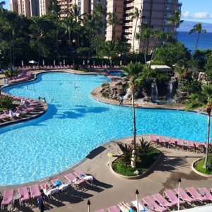 Overlooking the pool area from our room