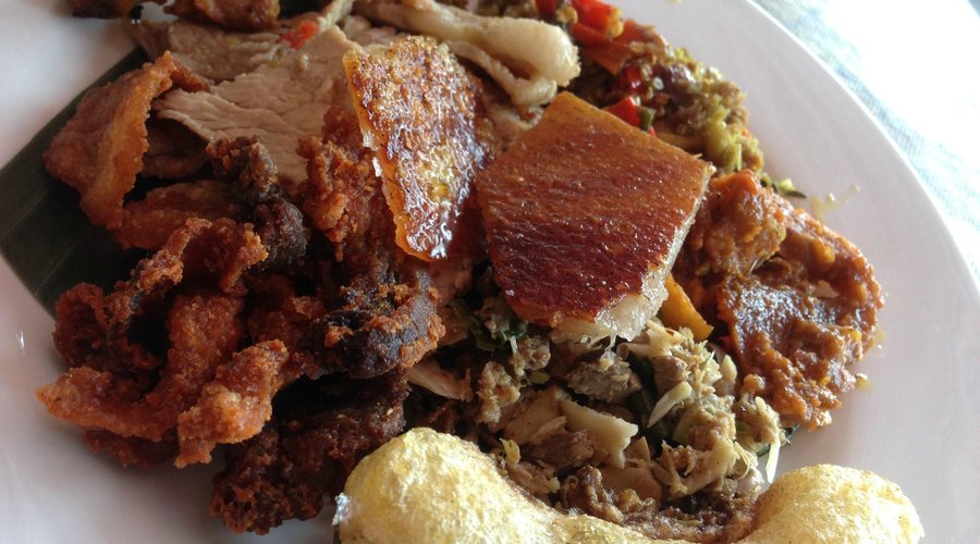 Close up of the babi guling rice