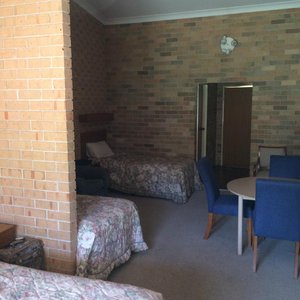 Looking towards the front door, 2 single beds
