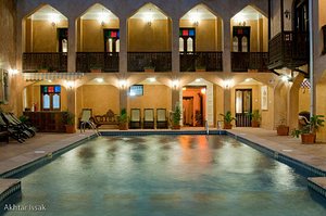 Mizingani Seafront Hotel in Zanzibar Island, image may contain: Villa, Housing, Pool, Hotel