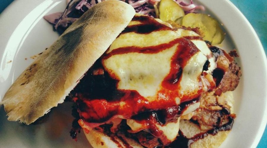 Great burger with the best homemade slaw!