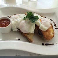 Free range poached eggs.
