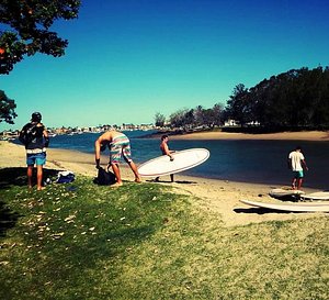 Free Paddle board lessons behind the Backpackers