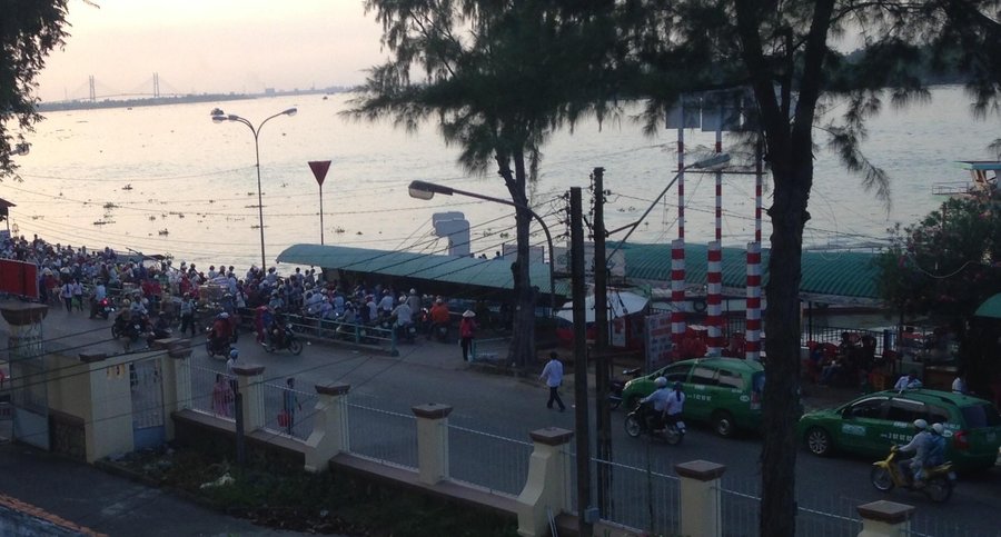 View of queue for bike ferry