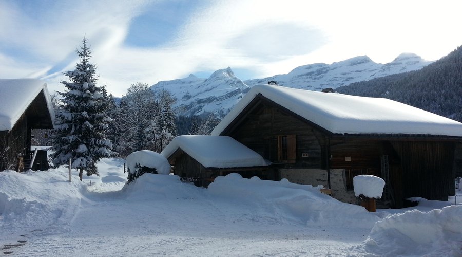 Vue sur les montagnes à l'arrière du chalet