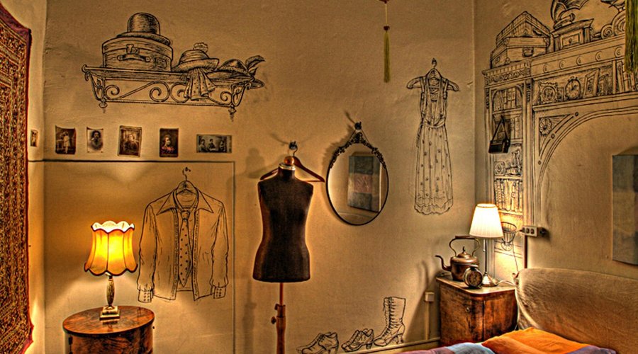 private room with wall drawings