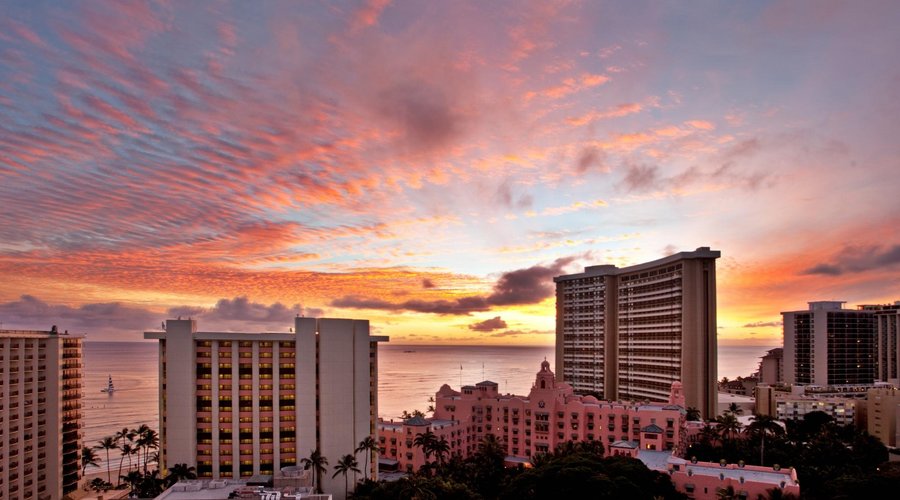 Sunset from our Kalakaua Ocean View room