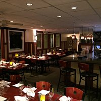 A view of the main dining area and bar