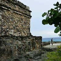 side of temple ruin and view