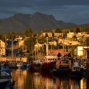 Harbour View of Mt. Arrowsmith at sunset.