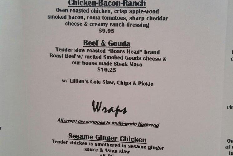 Sandwich menu