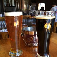 Hop Bomber IPA on the left and Starry Night Stout on the right. Nummy!