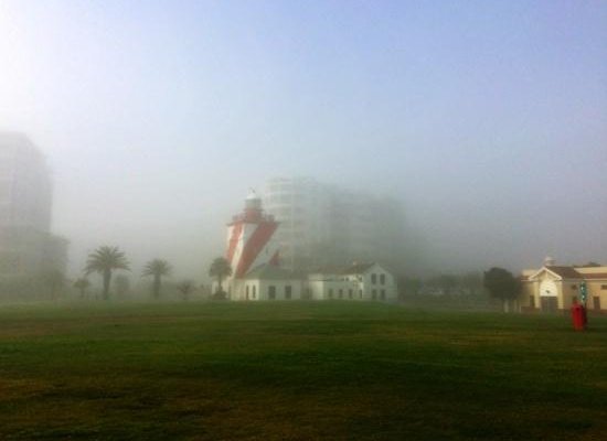 mouille point lighthouse early morning fog