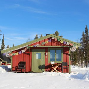 Our cabin, in front of the lake.