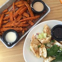 Sweet potato fries and potstickers