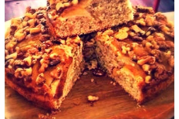 Homemade pear and nut cake