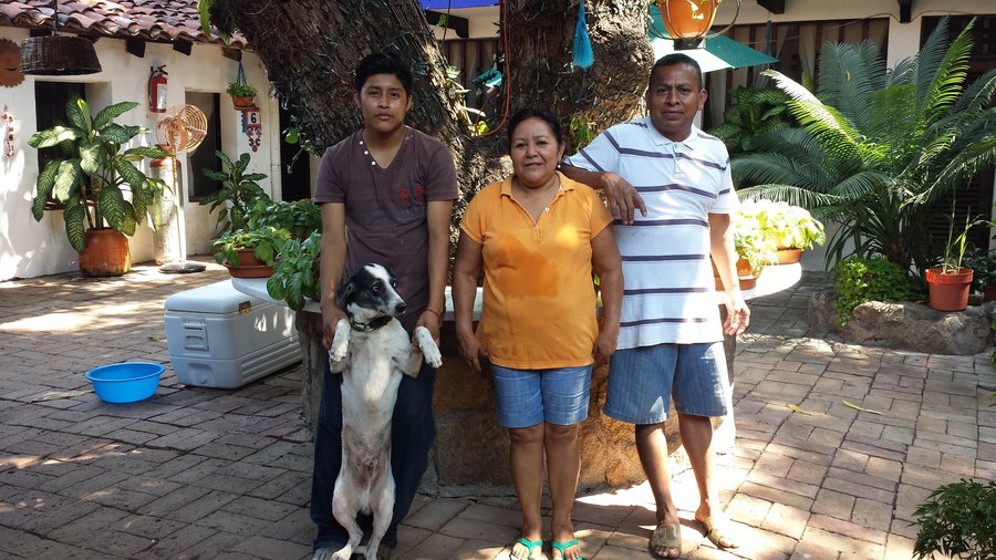 This is the Hotel staff with Pinto the dog April 2015